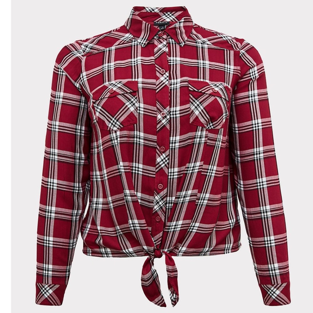 Torrid Women's Slim Fit Rayon Twill Crop Button-Up Shirt Top